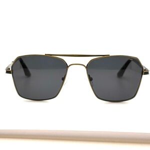 Men's Matte Bronze  Metal Classic Aviator Sunglasses Acetate Temple Grey Lens